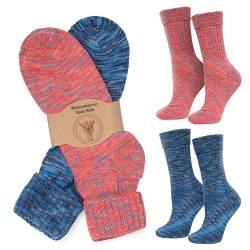 MOUNTREX Alpaka Socken, Wollsocken für Damen, Herren - Wintersocken, Kuschelsocken - 2 Paar, Rosa/Blau (mit Umschlag - Dünn), 35-38 von MOUNTREX