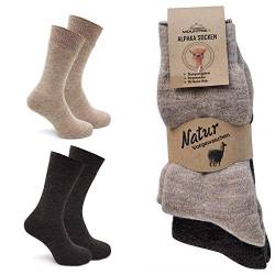 MOUNTREX Alpaka Socken, Wollsocken für Damen, Herren - Wintersocken, Warme Haussocken, Thermosocken - Kuschelsocken - 2 Paar, Beige/Braun (Dick Thermo), 39-42 von MOUNTREX