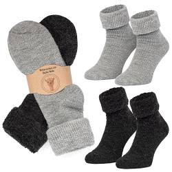 MOUNTREX Alpaka Socken, Wollsocken für Damen, Herren - Wintersocken, Warme Haussocken, Thermosocken - Kuschelsocken - 2 Paar, Grau/Anthrazit (Dick Thermo mit Umschlag), 35-38 von MOUNTREX