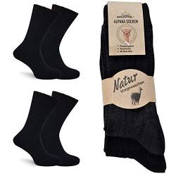 MOUNTREX Alpaka Socken, Wollsocken für Damen, Herren - Wintersocken, Warme Kuschelsocken - 2 Paar, Schwarz (Dünn), 43-46 von MOUNTREX
