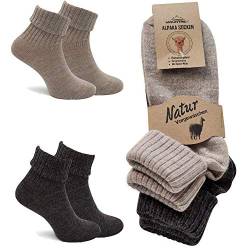 MOUNTREX Alpaka Socken, Wollsocken für Damen, Herren - Wintersocken - 2 Paar, Beige/Braun (mit Umschlag - Dünn), 35-38 von MOUNTREX