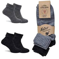 MOUNTREX Alpaka Socken, Wollsocken für Damen, Herren - Wintersocken - 2 Paar, Grau/Anthrazit (mit Umschlag - Dünn), 39-42 von MOUNTREX