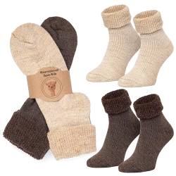 MOUNTREX Alpaka Socken, Wollsocken für Damen Herren - Wintersocken, Warme Haussocken, Thermosocken - Kuschelsocken - 2 Paar, Beige/Braun (Dick Thermo mit Umschlag), 43-46 von MOUNTREX