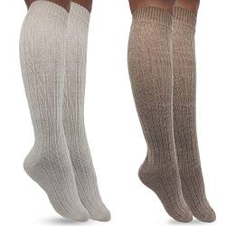 MOUNTREX Kniestrümpfe - Alpaka Socken, Wollsocken für Damen, Herren - Warme Kuschelsocken - 2 Paar, Ecru/Beige (Kniestrümpfe), 39-42 von MOUNTREX