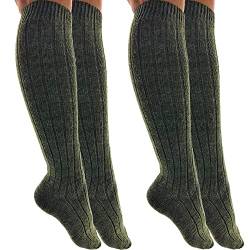 MOUNTREX Kniestrümpfe - Alpaka Socken, Wollsocken für Damen, Herren - Warme Kuschelsocken - 2 Paar, Grün (Kniestrümpfe), 35-38 von MOUNTREX