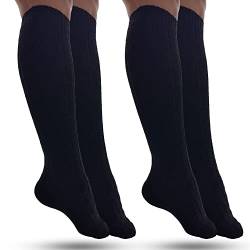 MOUNTREX Kniestrümpfe - Alpaka Socken, Wollsocken für Damen, Herren - Warme Kuschelsocken - 2 Paar, Schwarz (Kniestrümpfe), 35-38 von MOUNTREX