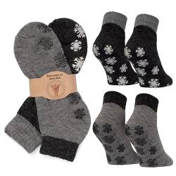 MOUNTREX Stoppersocken Wintersocken, Anti Rutsch Alpaka Socken, Wollsocken Damen Herren - Warme ABS Haussocken, Dicke Antirutschsocken - 2 Paar (Grau/Anthrazit - mit ABS, 43-46) von MOUNTREX