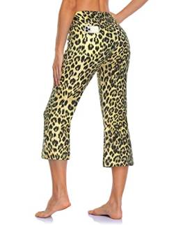 MOVE BEYOND Butterweiche Damen Bootcut Yogahose Capris mit 4 Taschen Bauchkontrolle Workout Bootleg Arbeitshose, Leopard, XL von MOVE BEYOND