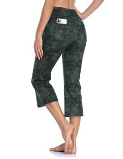 MOVE BEYOND Butterweiche Damen Bootcut Yogahose Capris mit 4 Taschen Bauchkontrolle Workout Bootleg Arbeitshose, Tarnung, XXL von MOVE BEYOND