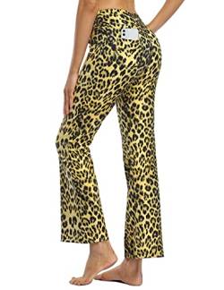 MOVE BEYOND Butterweiche Damen Bootcut Yogahose mit 4 Taschen Bauchkontrolle Workout Bootleg Arbeitshose, Leopard, S von MOVE BEYOND