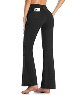 MOVE BEYOND Butterweiche Damen Bootcut Yogahose mit 4 Taschen Bauchkontrolle Workout Bootleg Arbeitshose, Schwarz, XXL von MOVE BEYOND