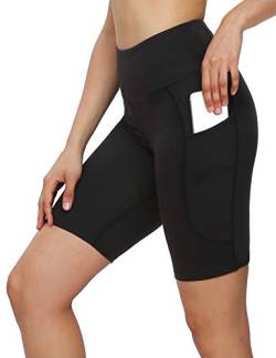 MOVE BEYOND Butterweiche Damen Kurze Leggings mit 2 Taschen Hoher Taille Kurz Yogahose Sporthose Bauchkontrolle Blickdicht Yoga-Shorts Radlerhose, 20cm Schrittlänge, Schwarz, M von MOVE BEYOND