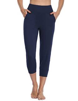 MOVE BEYOND Butterweiche Jogginghose Capris für Damen mit 4 Taschen Aktiv-Jogginghose mit hoher Taille Workout Yoga Lounge Hose, Blau, L von MOVE BEYOND