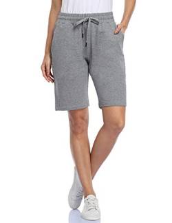 MOVE BEYOND Damen Bermuda Shorts 3 Taschen Sport Yoga Fitnessstudio Kurze Hose mit Kordelzug Lounge Schlafshorts, Grau, L von MOVE BEYOND