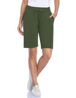 MOVE BEYOND Damen Bermuda Shorts 3 Taschen Sport Yoga Fitnessstudio Kurze Hose mit Kordelzug Lounge Schlafshorts, Grün, M von MOVE BEYOND