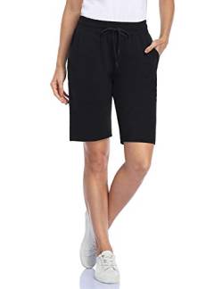 MOVE BEYOND Damen Bermuda Shorts 3 Taschen Sport Yoga Fitnessstudio Kurze Hose mit Kordelzug Lounge Schlafshorts, Schwarz, S von MOVE BEYOND