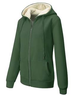 MOVE BEYOND Sweatjacke Damen Kapuzenjacke Hoodie Fleece mit Zipper Fleecepullover Fleecejacke mit Kapuze Winterjacke Kapuzenpullover, Grün, L von MOVE BEYOND