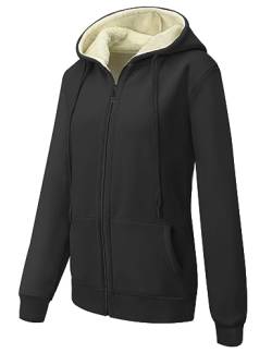 MOVE BEYOND Sweatjacke Damen Kapuzenjacke Hoodie Fleece mit Zipper Fleecepullover Fleecejacke mit Kapuze Winterjacke Kapuzenpullover, Schwarz, L von MOVE BEYOND