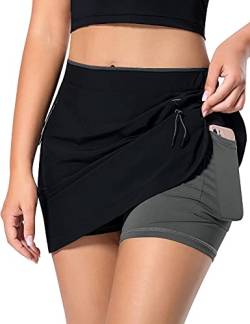 MOVE BEYOND Tennis-Skorts für Damen mit 3 Taschen Leichtgewicht Sportskort Tennisröcke mit Eingebauten Shorts für Golf Running Workout, Schwarz & Hellgrau, S von MOVE BEYOND