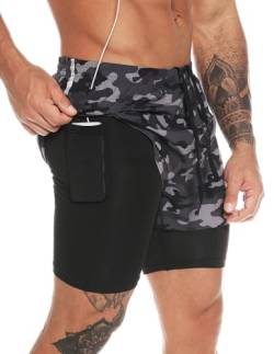 MOVEUP Herren 2 in 1 Shorts Schnelltrocknende Laufshorts mit Taschen Sport Kurze Hosen Fitness Laufhose Jogginghose für Übung von MOVEUP