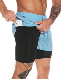 MOVEUP Herren 2 in 1 Shorts Schnelltrocknende Laufshorts mit Taschen Sport Kurze Hosen Fitness Laufhose Jogginghose für Übung von MOVEUP