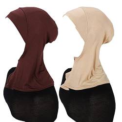 MOWEN 2 Stück Modal Baumwolle Hijab Cap Unterschal zum Islamische Muslimische,Sommer Hut Elastische Headscarf Cap (2P-14) von MOWEN