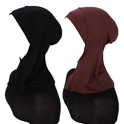 MOWEN 2 Stück Modal Baumwolle Hijab Cap Unterschal zum Islamische Muslimische,Sommer Hut Elastische Headscarf Cap (2P-6) von MOWEN