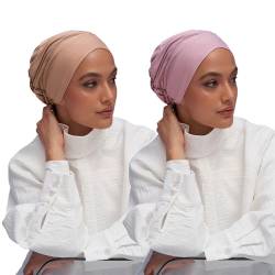 MOWEN 2 Stück Schnür-Hijab-Mütze aus Modal-Baumwolle, verstellbare Dichtheit unter dem Schal für islamische muslimische Sommermütze, elastische Kopftuch-Mütze von MOWEN