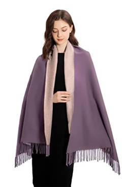 MOWEN Kaschmir Schal Frauen übergroße Pashmina Große Warme Schals Wraps 2-Ton Solid Color für Herbst Winter 70X200cm（Lila） von MOWEN