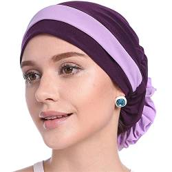 MOWEN Muslimische Zweifarbige Hijab-Kappe für Frauen, Turban, Stretch, Chemo-Hut mit Blumenform von MOWEN