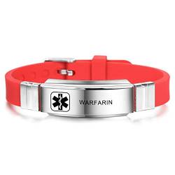 MOWOM Medical SOS Notfall Armband Personalisiertes Gravur Silikon Edelstahl Namensarmband Männer Damen Jungen Mädchen - Bündel mit Notfallkarte, Kartenhülle (Rot DNR(Do Not Resuscitate)) von MOWOM Medical