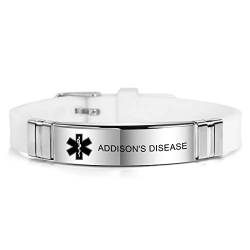 MOWOM Medical SOS Notfall Armband Personalisiertes Gravur Silikon Edelstahl Namensarmband Männer Damen Jungen Mädchen - Bündel mit Notfallkarte, Kartenhülle (Weiß Addison's Disease) von MOWOM Medical