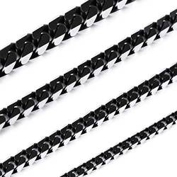 MOWOM Schwarze Kette Halskette für Männer Frauen Junge Wasserdicht 316L Edelstahl Große Dicke Kubanische Gliederketten Überzogen & Gebürstet Silber Farbe mit Geschenkbox (5 MM Breit, 410 MM Lang) von MOWOM