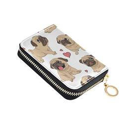 MOYYO RFID-Kreditkartenetui, Leder, bedruckt, Reißverschluss, Kartenetui, Brieftasche für Frauen und Mädchen, 4 Hunde von MOYYO