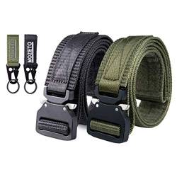 MOZETO Nylon Gürtel, Unisex Taktischer Gürtel, Neues Design Military Gürtel mit Schluesselhaken und Klettverschluss Schnellverschluss Geeignet, 2er Pack, Schwarz+Armee Grün, S/115cm von MOZETO