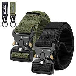 MOZETO Taktischer Gürtel, Unisex Militär Gürtel mit Schnellspanner Metallschnalle, Nylon Gürtel für Outdoor, Arbeit, Militär, Freizeit, Jagen - Gift Packaging,N. Schwarz+armee Grün, 2er pack,2XL-165cm von MOZETO