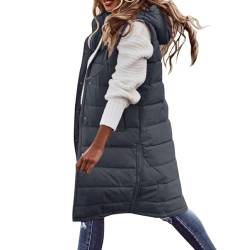 MObyat Ärmellose Pufferjacke Damen Lange Pufferweste Oberbekleidung Kapuze Dicker Langer Mantel Ärmellose Daunenjacke Mäntel Leichte Steppjacken Warme Wintermantel Winteroberbekleidung, B, 50 von MObyat