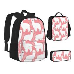 MQGMZ Alpaka Lama Print Cute Personalized Backpack Set Of 3 Pieces Pencil Case + Backpacks + Lunch Bag Combination) von MQGMZ