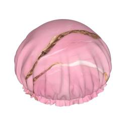 MQGMZ Duschhaube mit rosa Marmor-Textur, weich, exquisit, leicht, doppelt, wasserdicht, lange Haare von MQGMZ