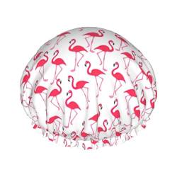 MQGMZ Leichte Duschhaube für Damen, doppellagig, wasserdicht, auffällig, rosa Flamingo-Muster von MQGMZ