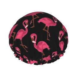 MQGMZ Leichte Duschhaube für Damen, doppellagig, wasserdicht, auffällig, schöne rosa Flamingo-Drucke von MQGMZ