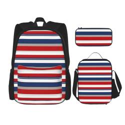 MQGMZ Reiserucksack, 3-teiliges Set, leicht, wasserabweisend, Büchertasche, Lunchtasche, Federmäppchen, Rot / Blau / Weiß / Grau von MQGMZ