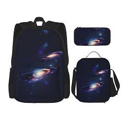 MQGMZ Reiserucksack, Motiv: Galaxie im Universum, 3-teiliges Set, leicht, wasserabweisend, Büchertasche, Lunch-Tasche, Federmäppchen von MQGMZ