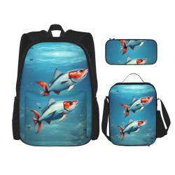 MQGMZ Reiserucksack, Motiv: fliegender Fisch im Ozean, leicht, wasserabweisend, Büchertasche, Lunch-Tasche, Federmäppchen von MQGMZ