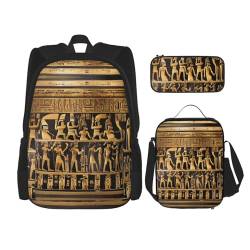 MQGMZ Reiserucksack mit Ägypten-Hieroglyphen-Aufdruck, leicht, wasserabweisend, Büchertasche, Lunch-Tasche, Federmäppchen von MQGMZ