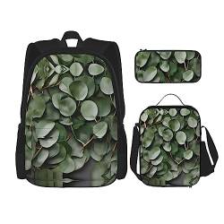 MQGMZ Reiserucksack mit Eukalyptusblätter-Aufdruck, leicht, wasserabweisend, Büchertasche, Lunch-Tasche, Federmäppchen von MQGMZ