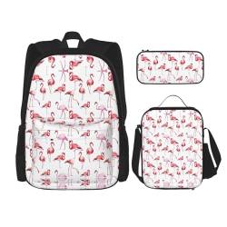 MQGMZ Reiserucksack mit Flamingo-Druck, leicht, wasserabweisend, Büchertasche, Lunch-Tasche, Federmäppchen von MQGMZ