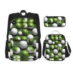 MQGMZ Reiserucksack mit Golfball-Aufdruck, leicht, wasserabweisend, Büchertasche, Lunch-Tasche, Federmäppchen von MQGMZ
