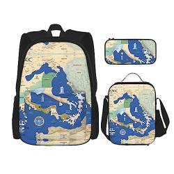 MQGMZ Reiserucksack mit Griechenland-Karte-Druck, leicht, wasserabweisend, Büchertasche, Lunch-Tasche, Federmäppchen von MQGMZ