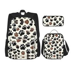 MQGMZ Reiserucksack mit Hundepfotenabdruck, leicht, wasserabweisend, Büchertasche, Lunch-Tasche, Federmäppchen von MQGMZ